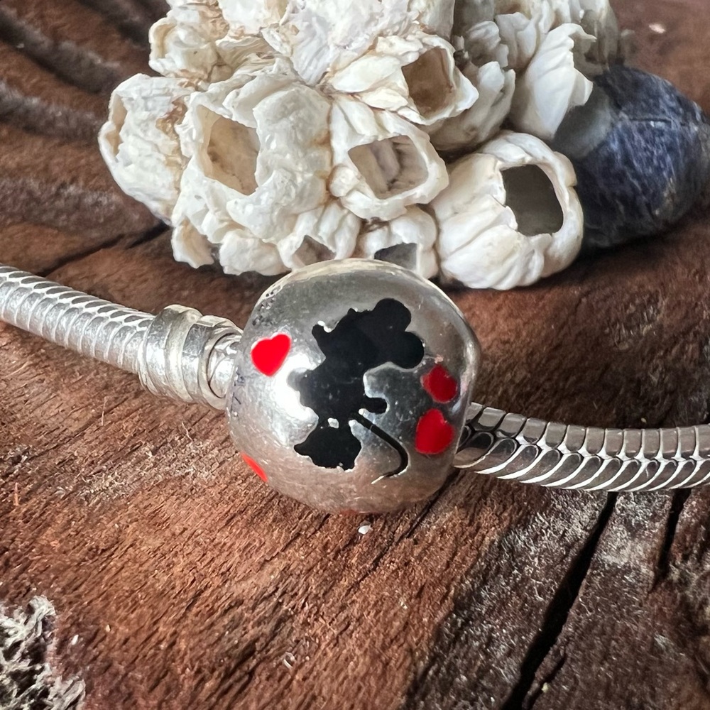 Authentic Pandora Charm Disney Mickey & Minnie Mouse Together Forever Black Red